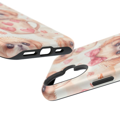 Adorable Puppy in Teacup MagSafe iPhone Case – Tough, Dual-Layer Protection with Cute Pink Bow Design