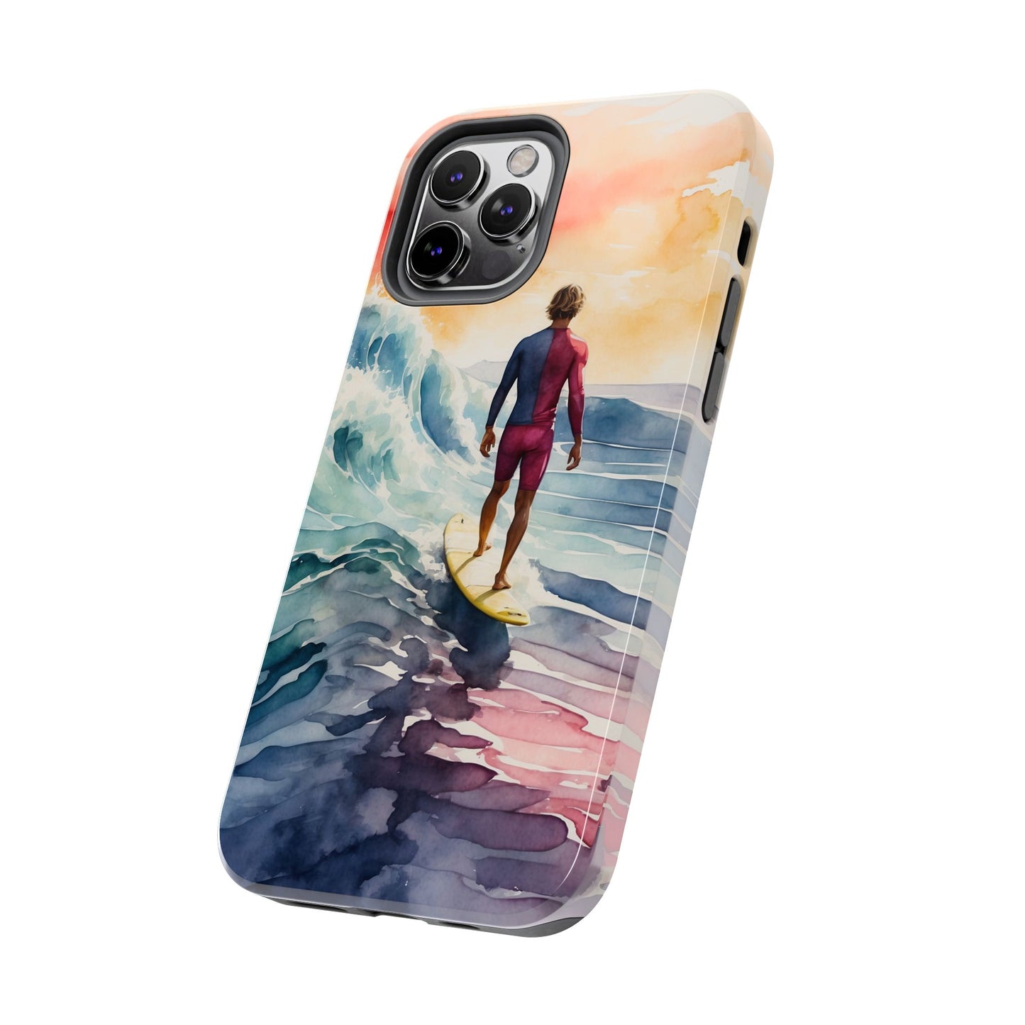 Surfer’s Sunset Wave iPhone Case – Vibrant Watercolor Design