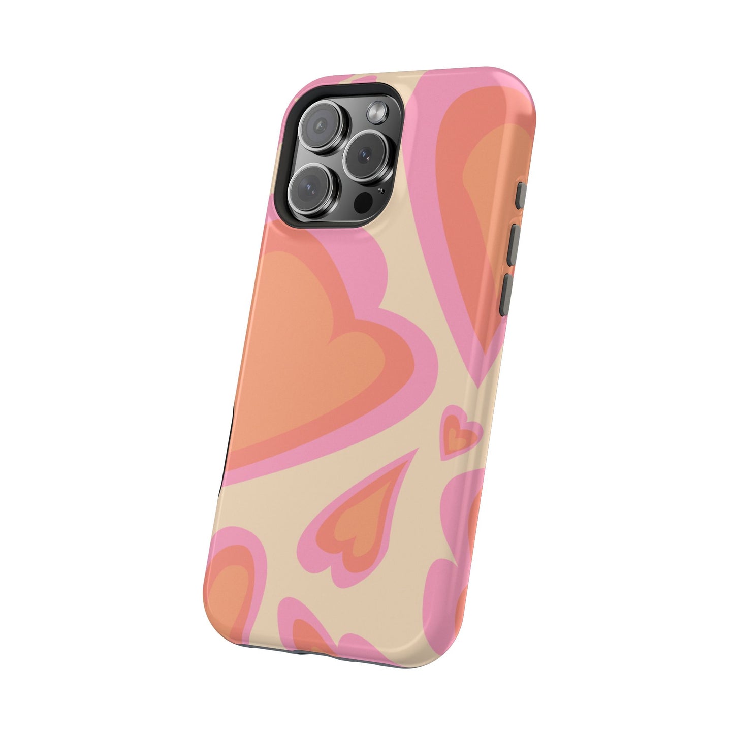 Retro Pink Hearts MagSafe iPhone Case – Shock-Resistant, Matte Finish, Dual-Layer Protection