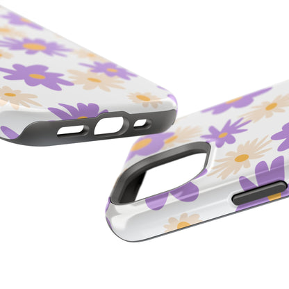 Retro Daisy Flower MagSafe iPhone Case – Pastel Purple & Cream Floral Design with Matte Finish