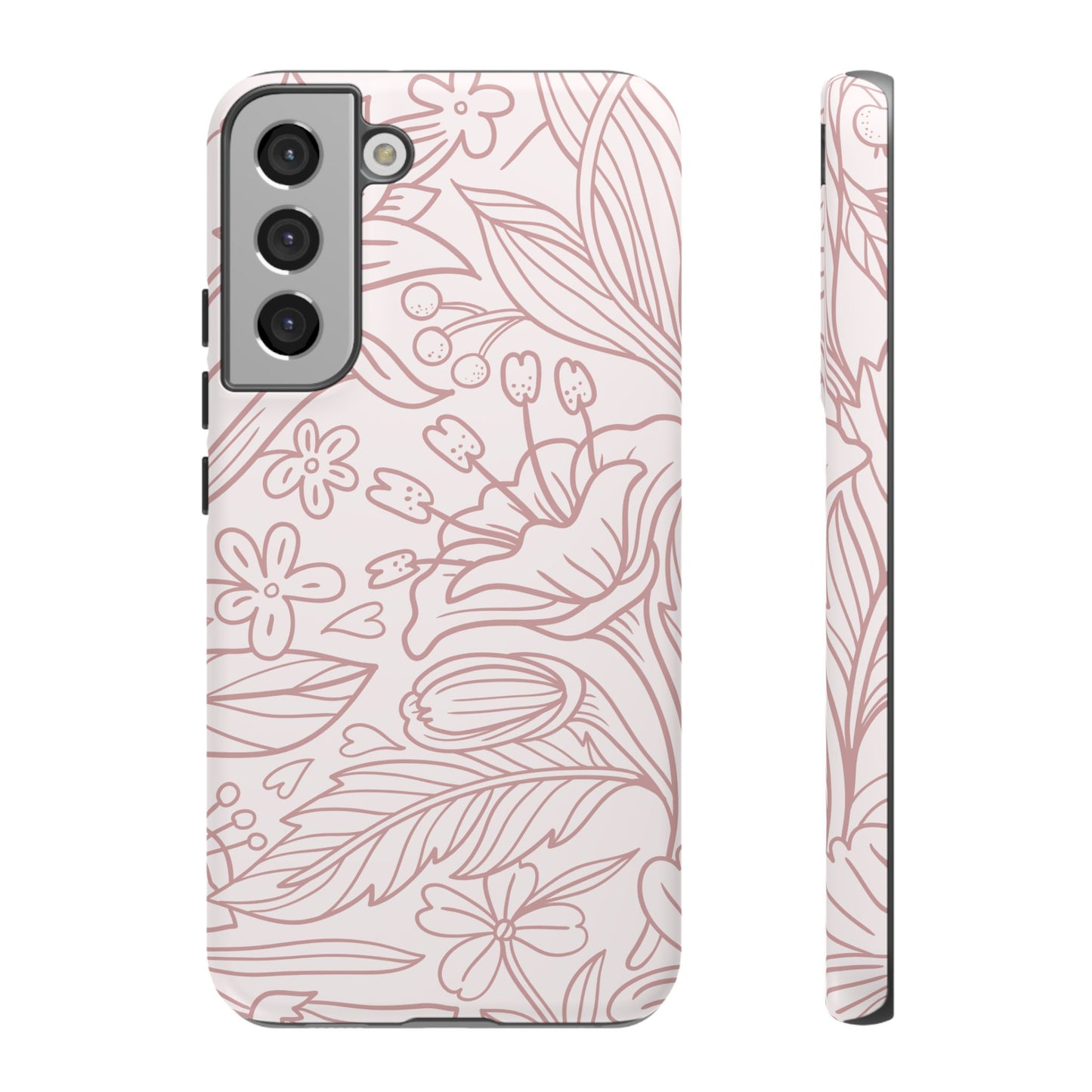 Blush Floral Line Art Tough Samsung Galaxy Case – Delicate Minimalist Design with Dual-Layer Protection