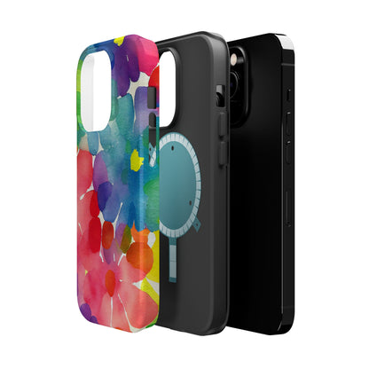 Rainbow Bloom Watercolor MagSafe iPhone Case – Slim Design, Glossy Finish