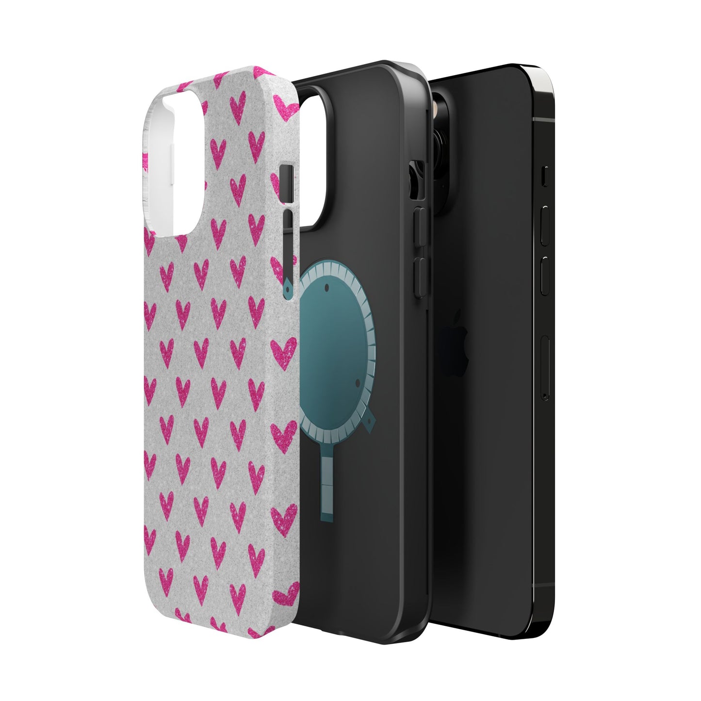 Pink Hearts on Glitter Silver – MagSafe iPhone Case