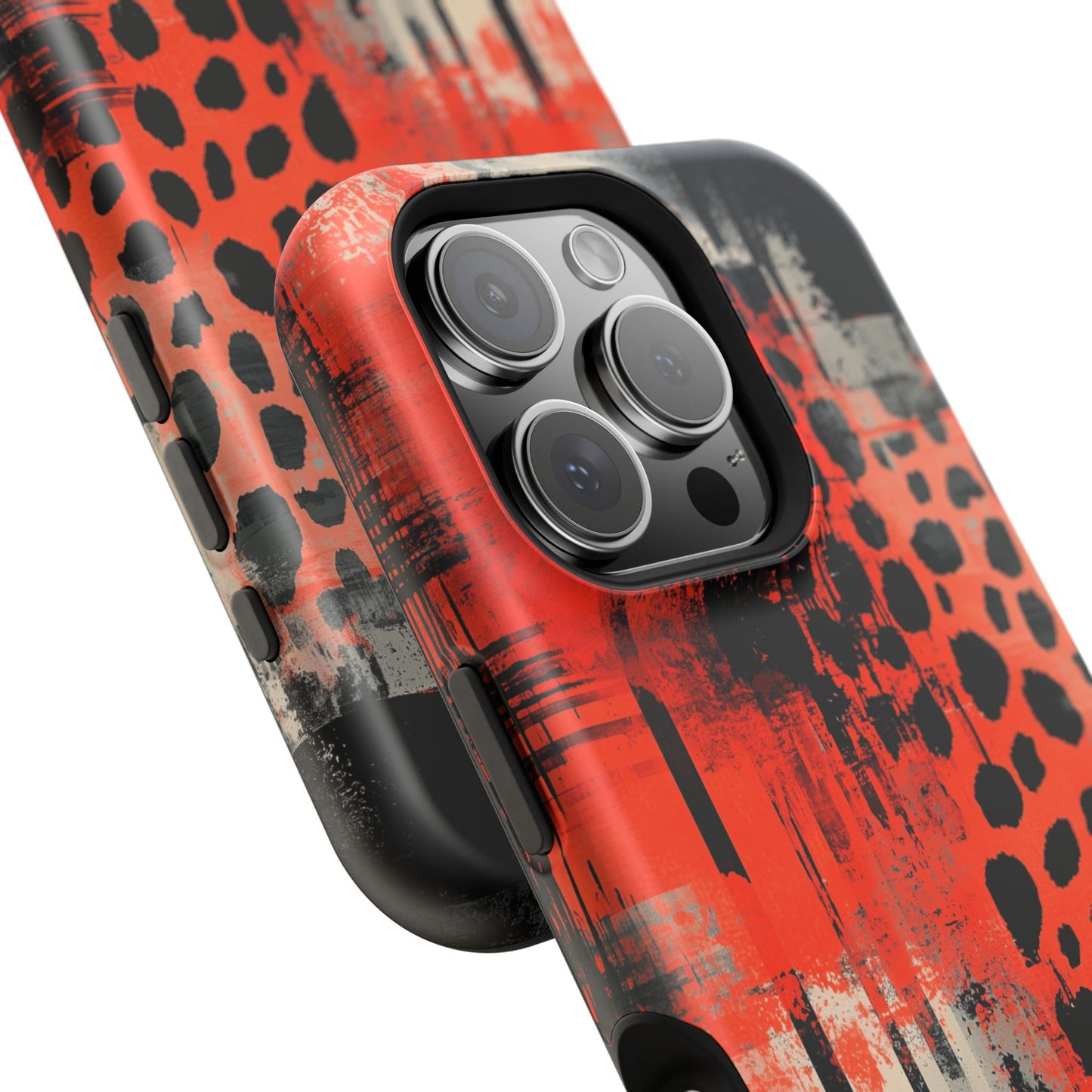 MagSafe iPhone Case: Cheetah Plaid – Red & Black Pattern