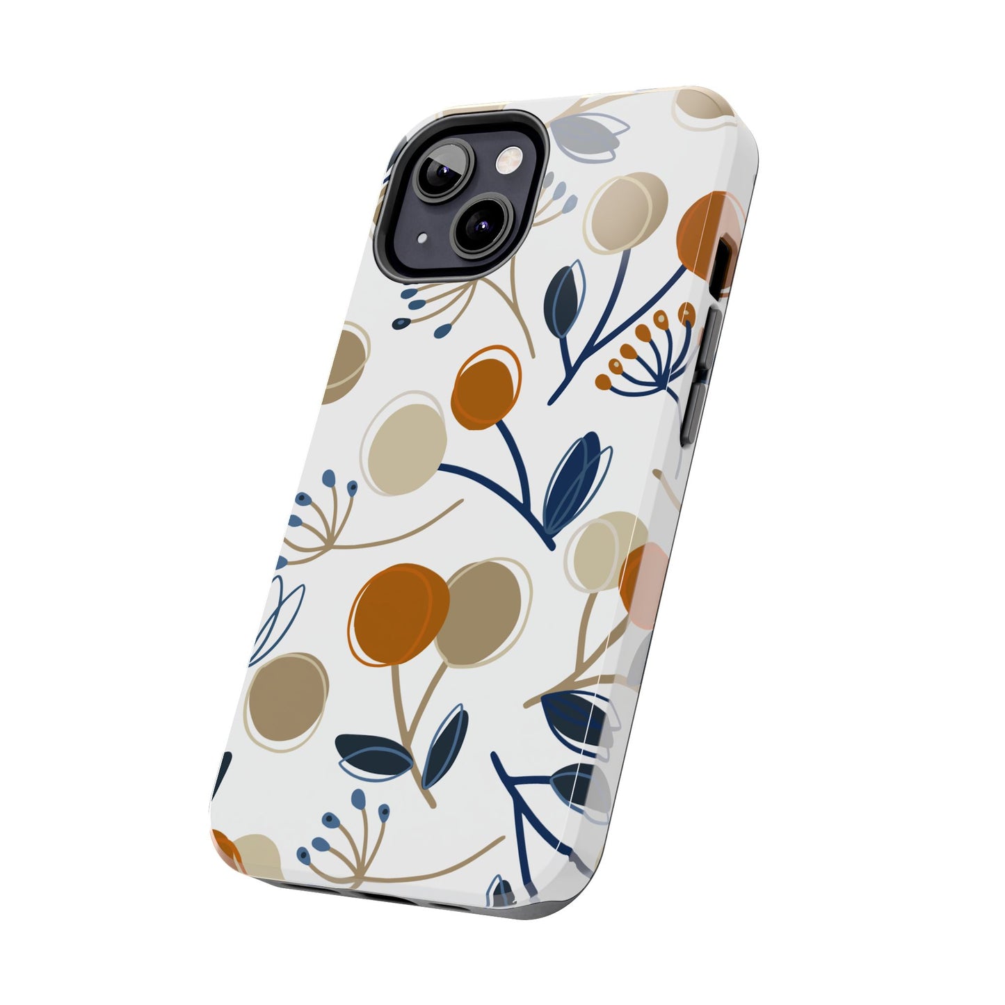 Modern Botanical Berries Tough iPhone Case – Earthy Tones & Navy Accents, Shock-Resistant