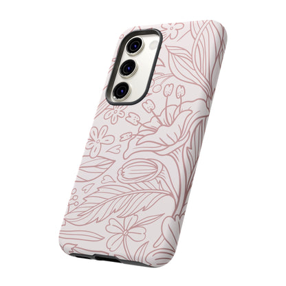 Blush Floral Line Art Tough Samsung Galaxy Case – Delicate Minimalist Design with Dual-Layer Protection