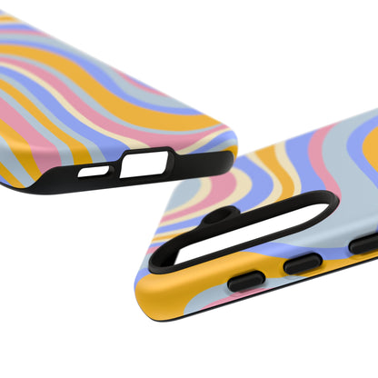 Groovy Pastel Waves Samsung Galaxy Case – 70s-Inspired Design with Dual-Layer Protection