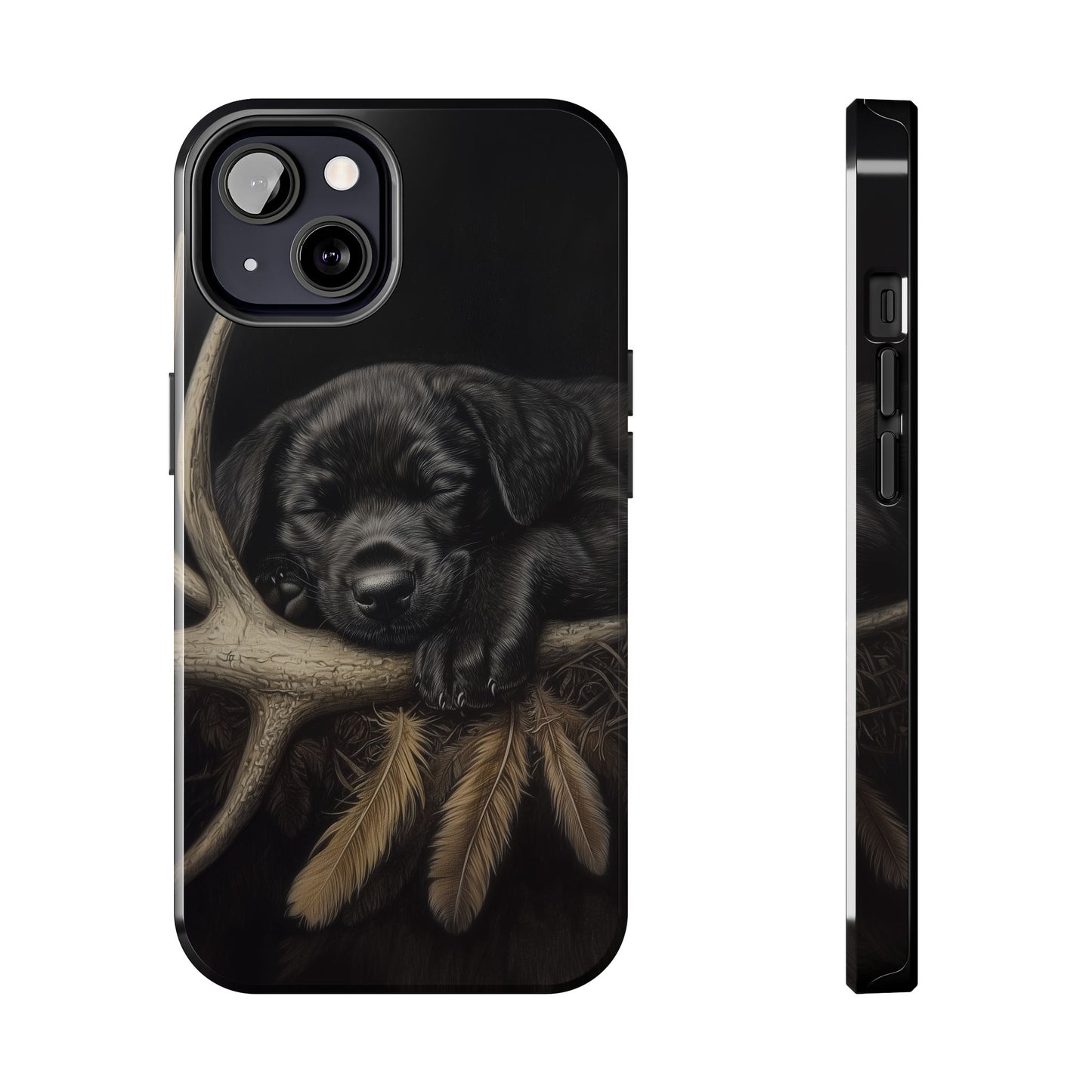 Adorable Black Labrador Puppy on Feathers iPhone Case