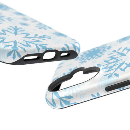 Frosty Blue Snowflakes MagSafe iPhone Case – Shockproof, Smooth Matte Finish, Dual-Layer Design