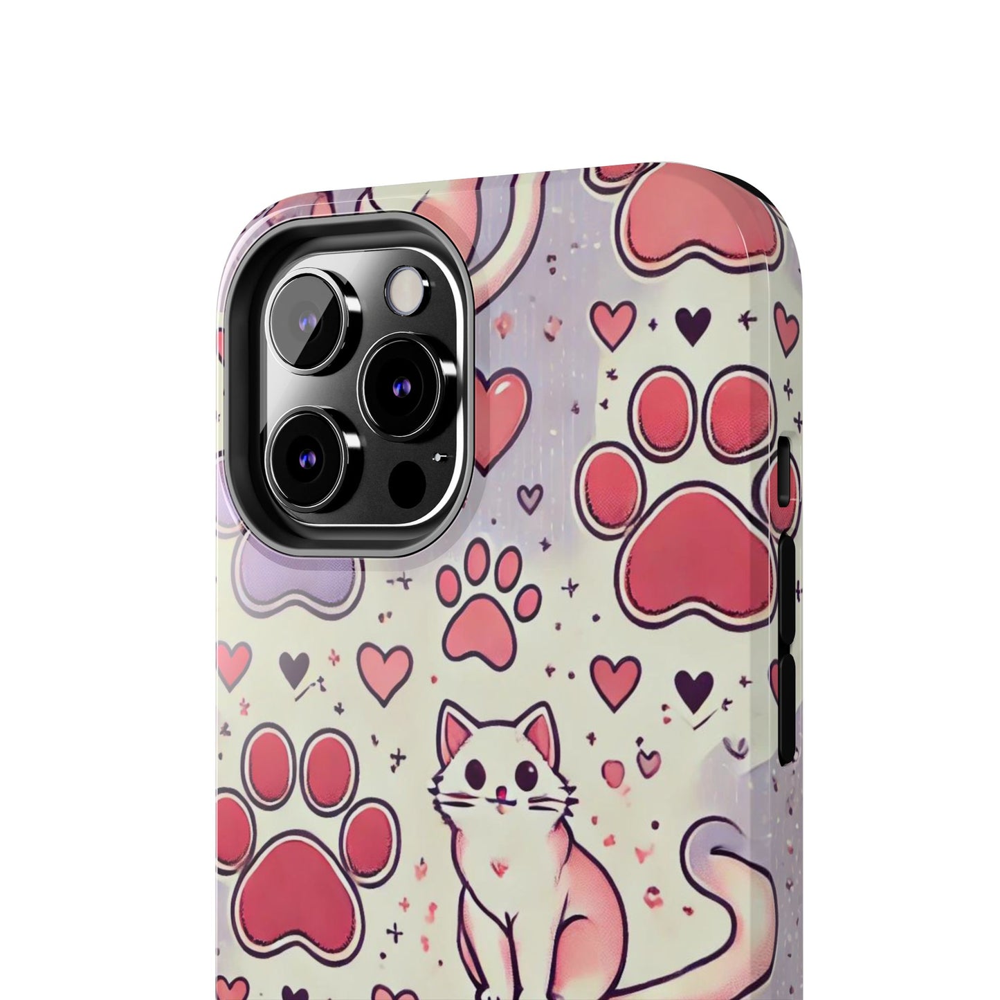 Cute Cat and Paw Print iPhone Case - Pet Lover’s Protective Cover