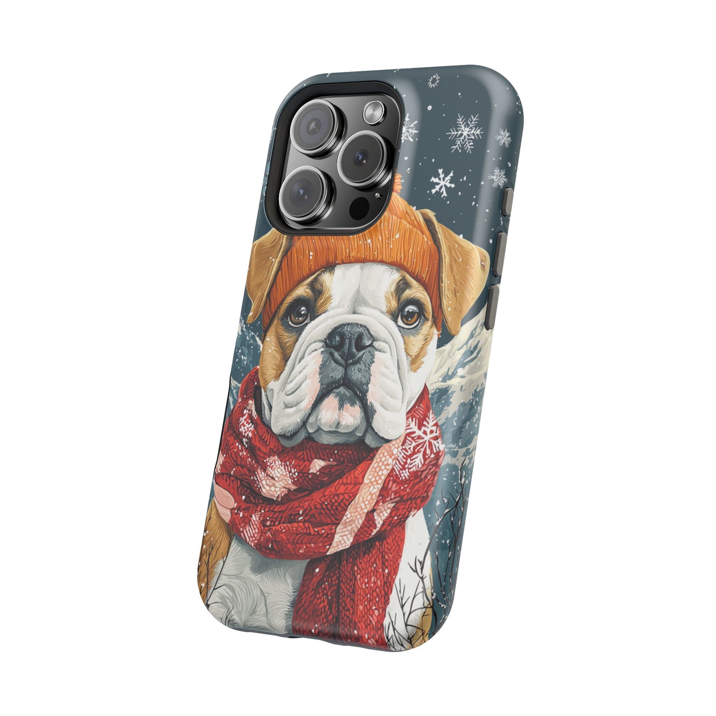 Cozy French Bulldog MagSafe iPhone Case – Rustic Fireplace Protective Cover