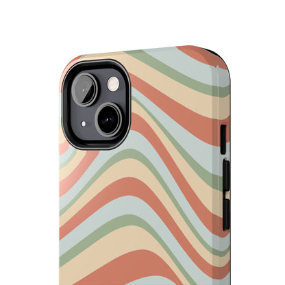 Vintage Earthy Waves iPhone Case – Retro 70s-Inspired in Warm Green, Cream, and Rust