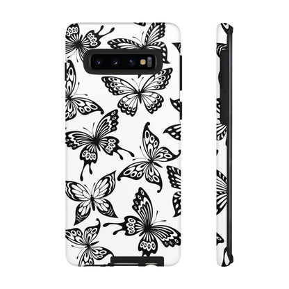 Monochrome Butterfly Pattern Samsung Galaxy  Case – Dual-Layer Protection with Matte Finish