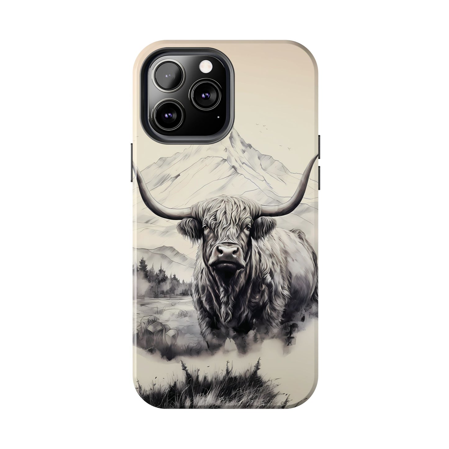 Highland Cow with Majestic Mountain Valley Backdrop | Western Cowgirl Phone Cases