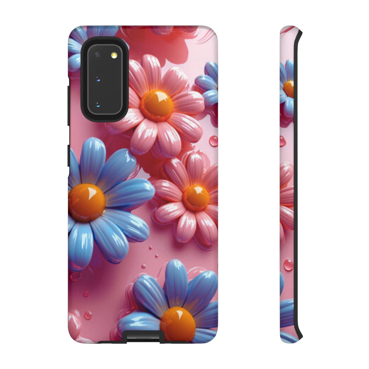 Pastel Daisy 3D Samsung Galaxy Case – Glossy Pink and Blue Floral Design, Full Protection - BOGO Cases