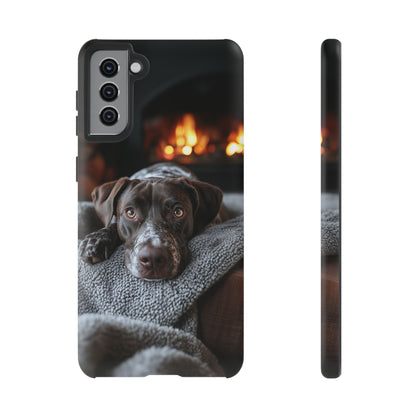 Cozy German Shorthaired Pointer Samsung Galaxy Case – Rustic Fireplace Protective Cover