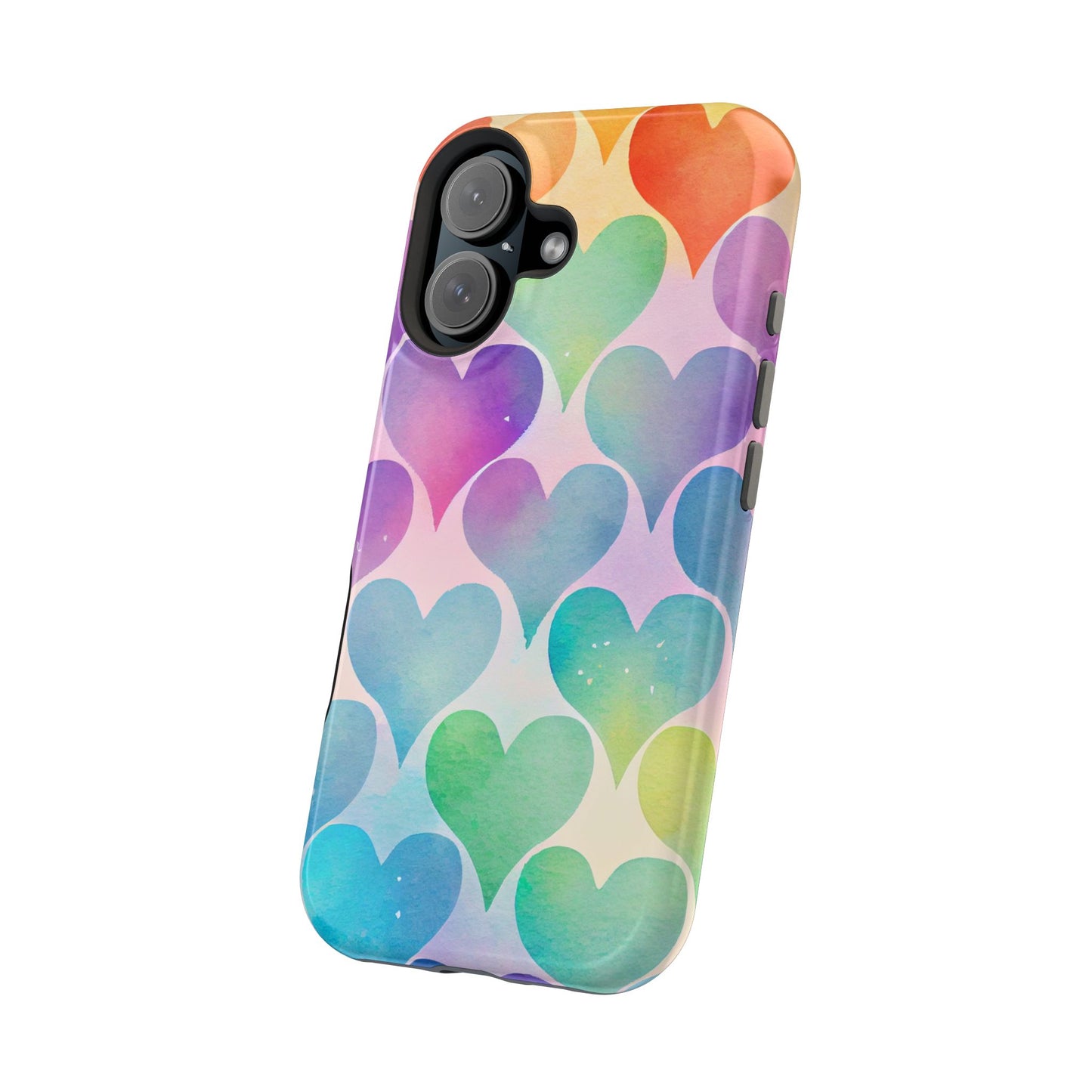 Rainbow Hearts Watercolor iPhone Case – Slim Design, Glossy Finish