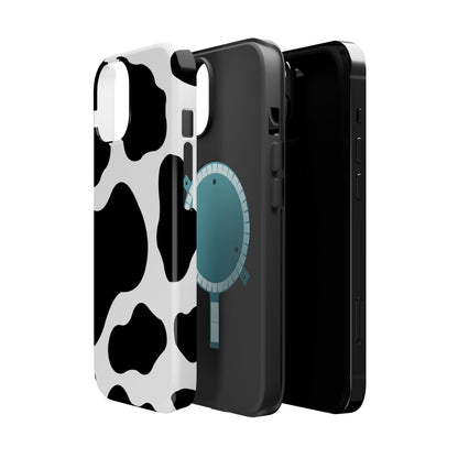 Chic Cow Print Tough Magsafe iPhone Case – Trendy Monochrome Animal Pattern with Dual-Layer Protection