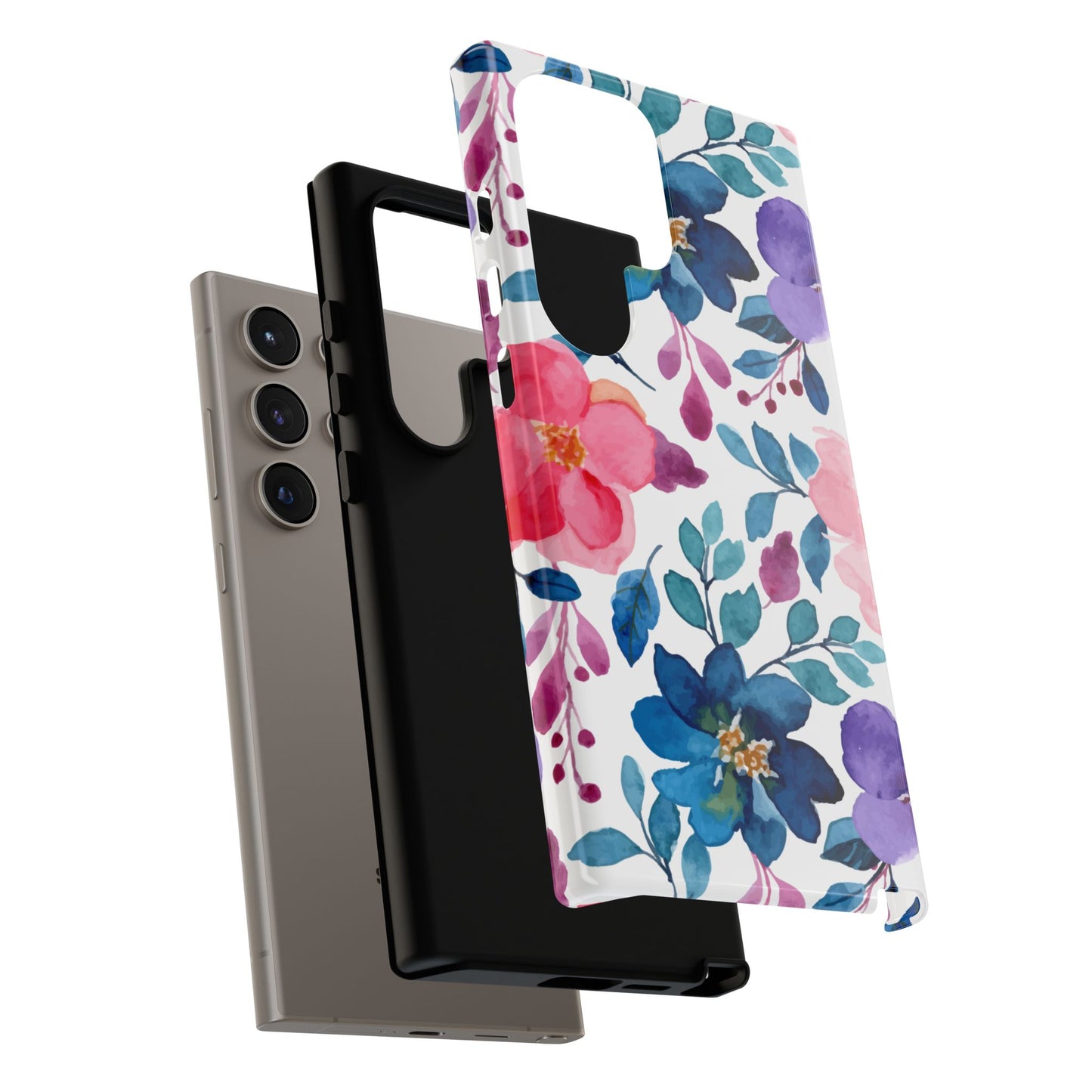 Mystic Bloom – Samsung Galaxy Case with Blue & Pink Watercolor Florals