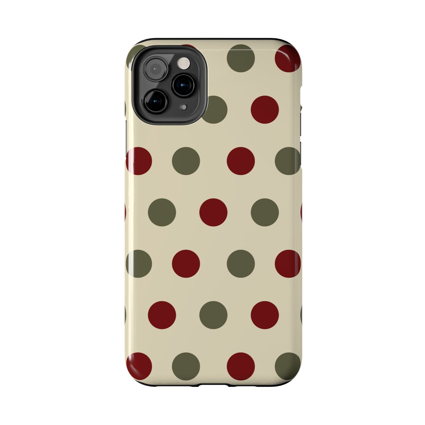 Red & Green Polka Dots on Cream – iPhone Case