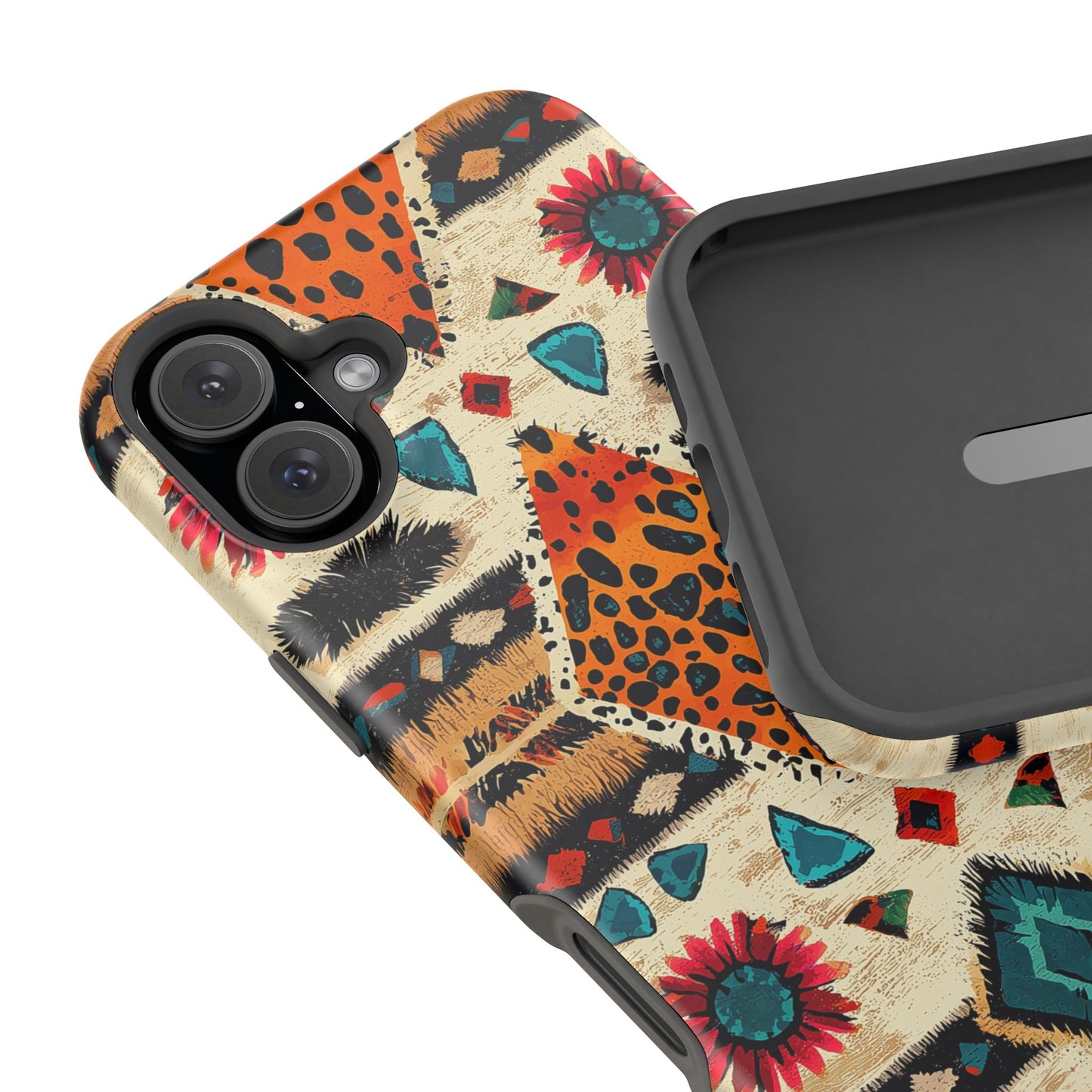 Wild Boho Leopard Print & Floral Tough MagSafe iPhone Case – Eclectic Tribal Design, Dual-Layer Protection