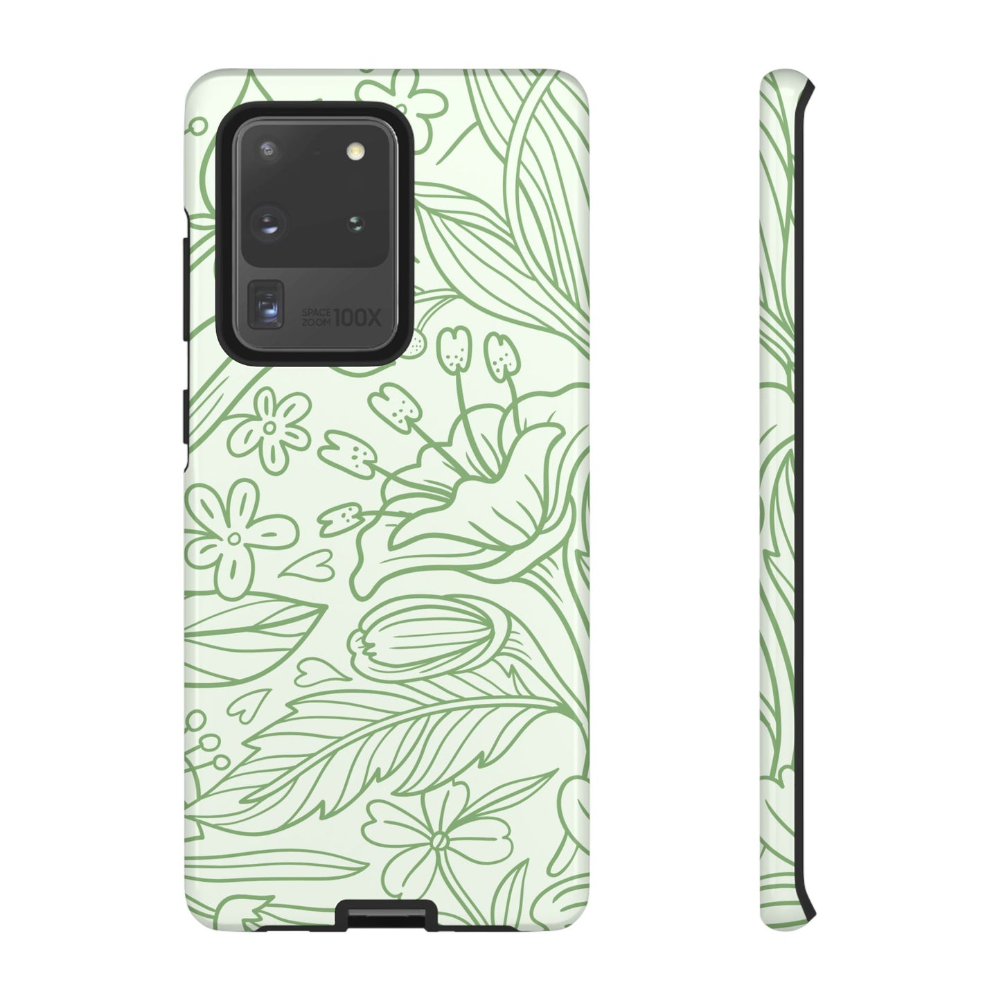 Sage Green Floral Line Art Tough Samsung Galaxy Case – Minimalist Botanical Design with Dual-Layer Protection