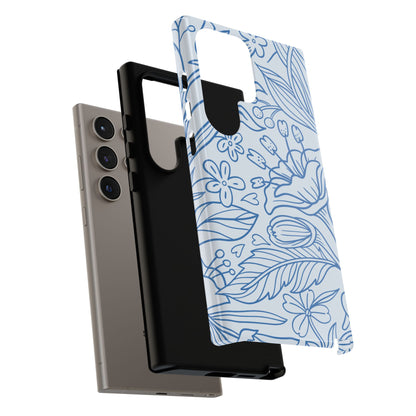 Dusty Blue Floral Line Art Tough Samsung Galaxy Case – Minimalist Botanical Design with Dual-Layer Protection