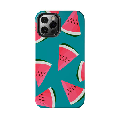 Watermelon Bliss iPhone Case – Vibrant Summer Fruit Design on Teal Background