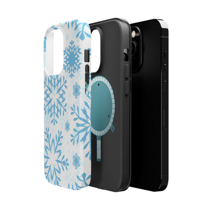 Frosty Blue Snowflakes MagSafe iPhone Case – Shockproof, Smooth Matte Finish, Dual-Layer Design