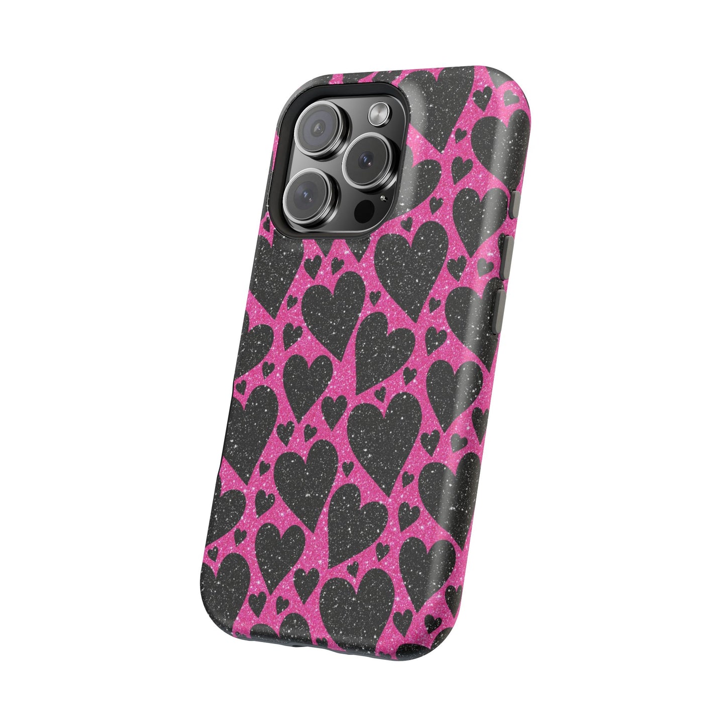 Pink Glitter Hearts MagSafe iPhone Case