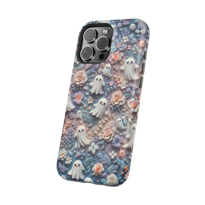 Cute MagSafe Ghosts Flowers Phone Case | Ethereal Clay Style | Autumn and Halloween Aesthetic | Tough Dual Layer Protection