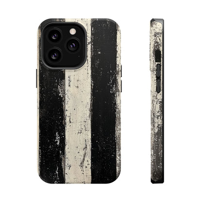 Vintage Vertical Stripe MagSafe iPhone Case - Black & White Grunge Design