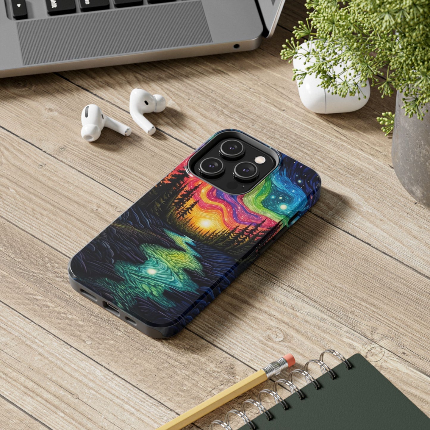 Celestial Nightscape iPhone Case – Vibrant River and Starry Sky Design