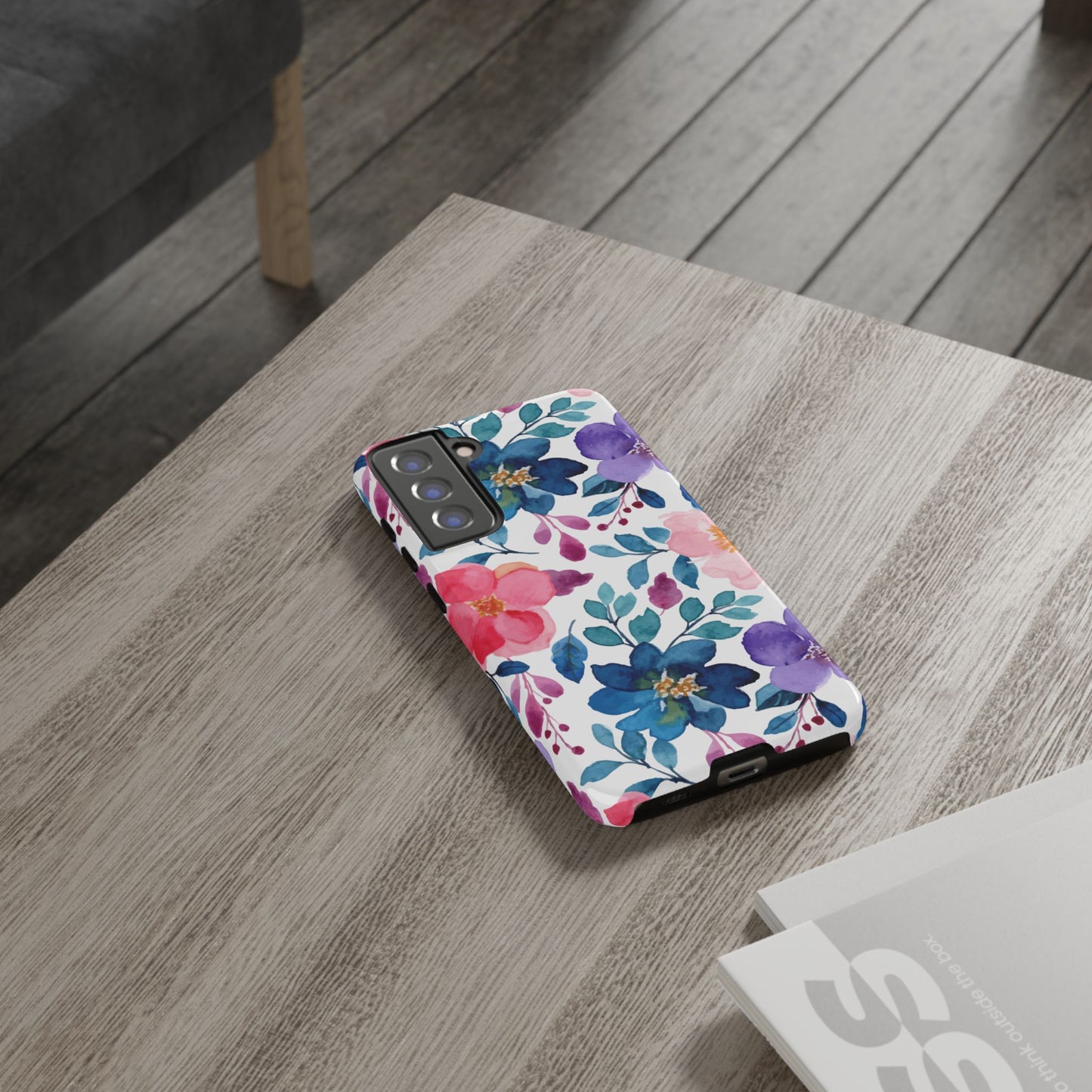 Mystic Bloom – Samsung Galaxy Case with Blue & Pink Watercolor Florals