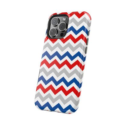 Patriotic Red, White & Blue Chevron – MagSafe Compatible iPhone Case