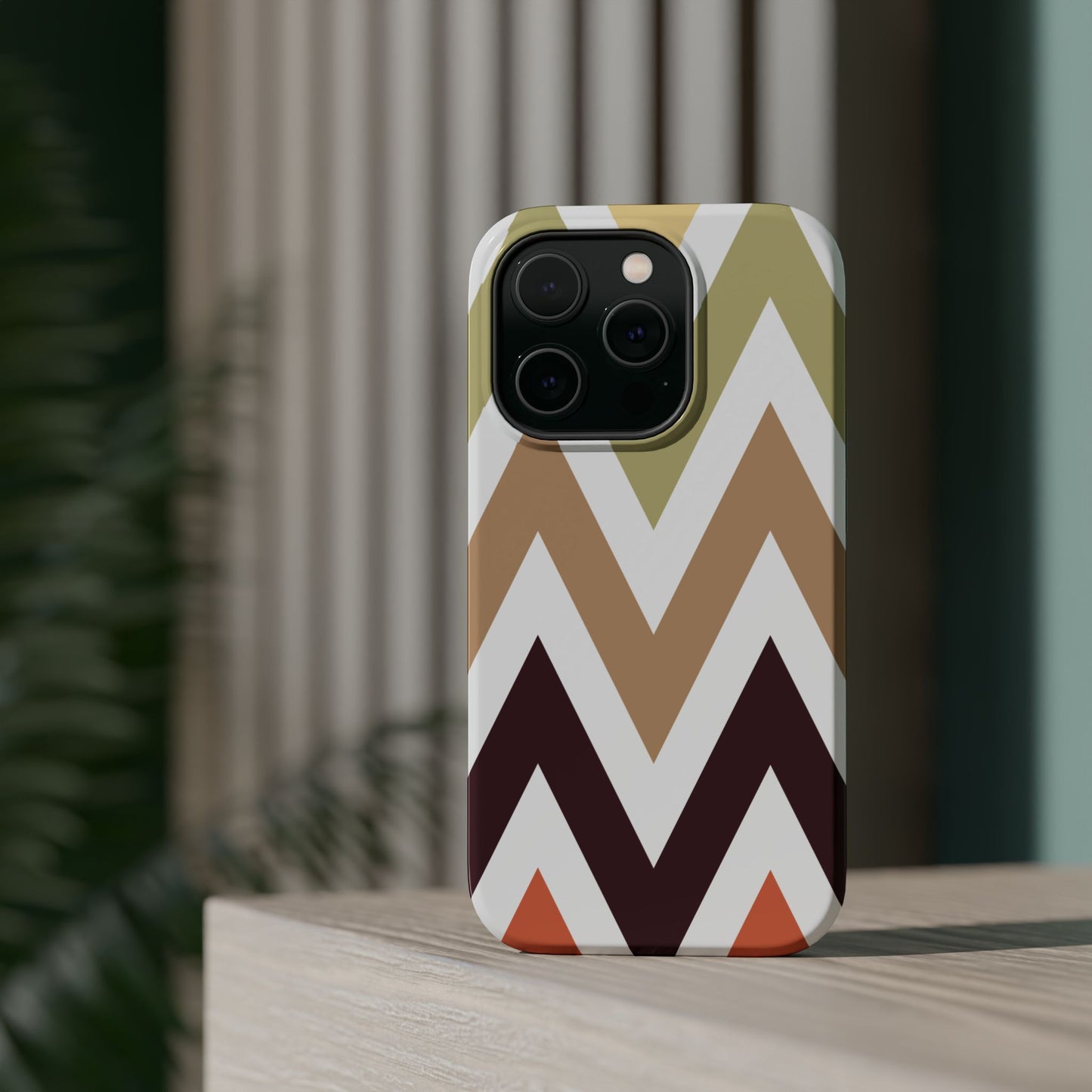 Earthy Chevron MagSafe iPhone Case – Boho-Inspired Design with Dual-Layer Protection