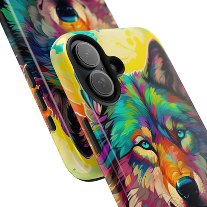 Rainbow Wolf in Bloom – iPhone Case with Vivid Nature Design