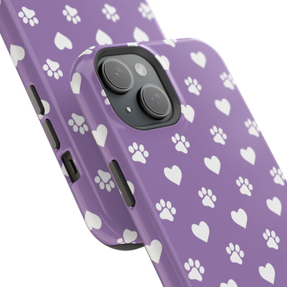 Lavender Paw Prints & Hearts Design - Adorable Pet Lover MagSafe iPhone Case