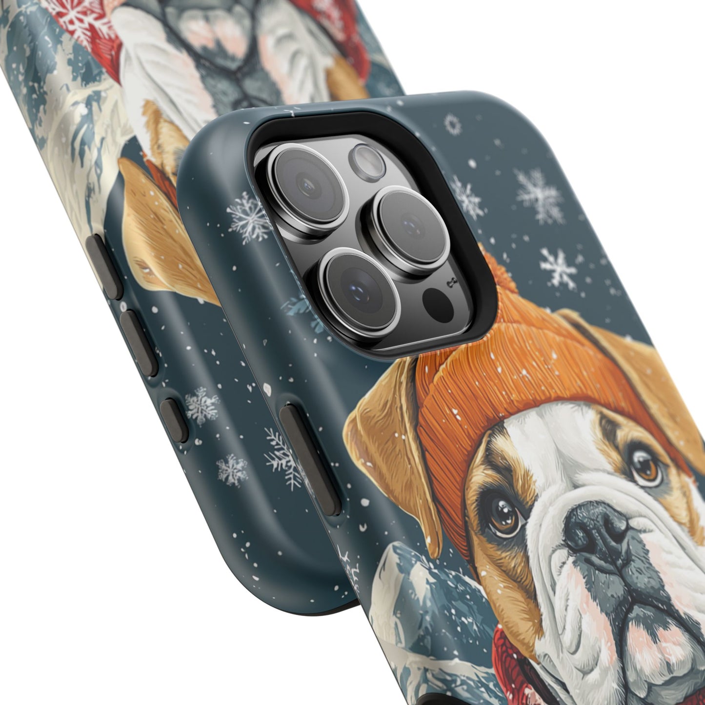 Cozy French Bulldog MagSafe iPhone Case – Rustic Fireplace Protective Cover