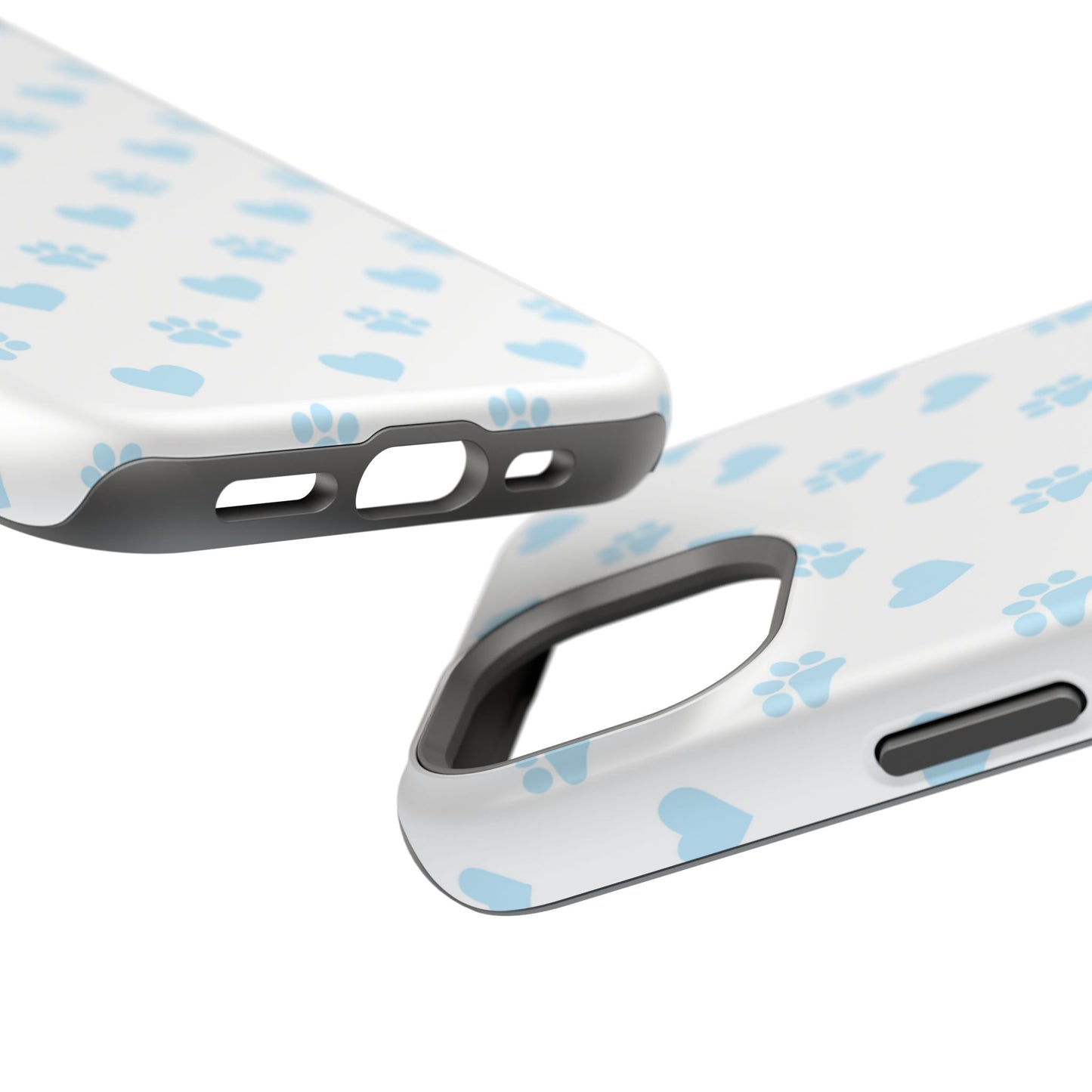 Light Blue Paw Prints & Hearts – MagSafe iPhone Case for Pet Lovers