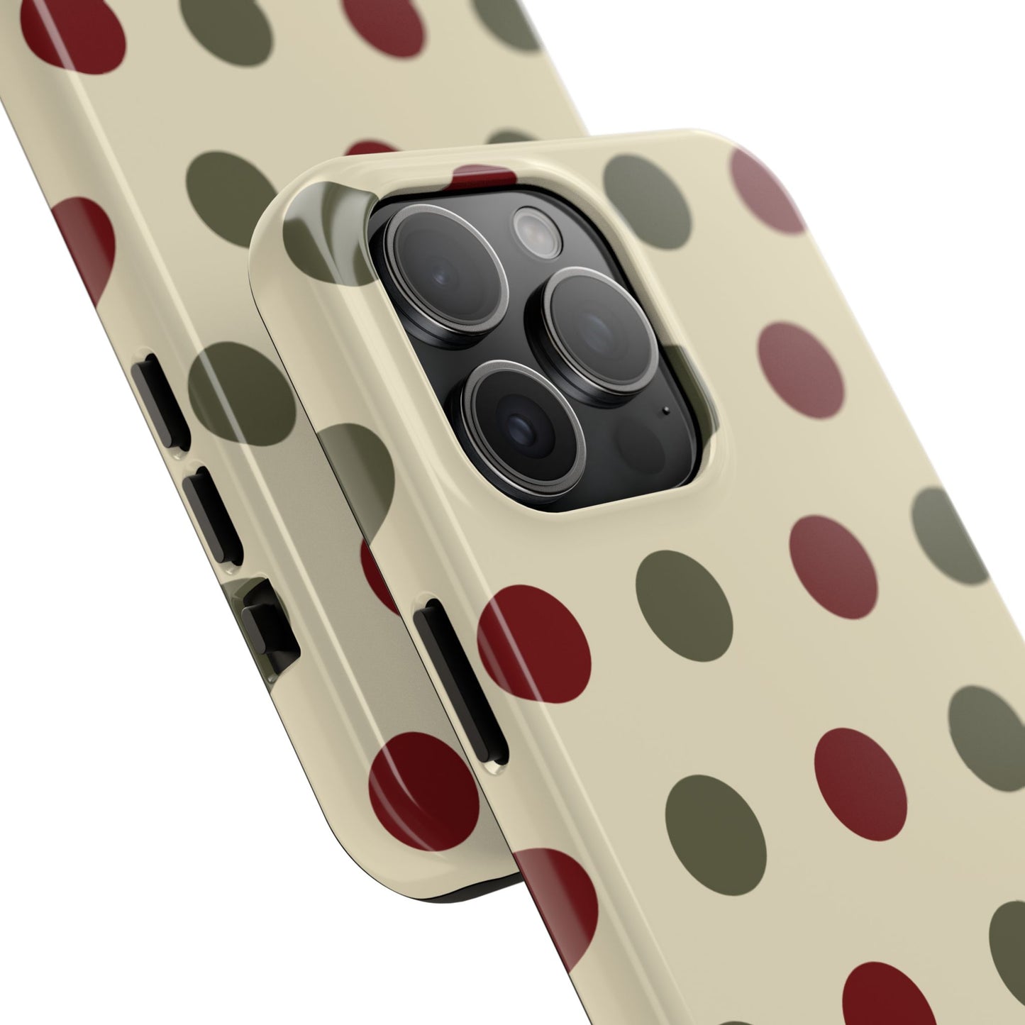 Red & Green Polka Dots on Cream – iPhone Case