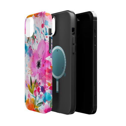 Color Splash Pink & Orange Watercolor Floral - MagSafe iPhone Case