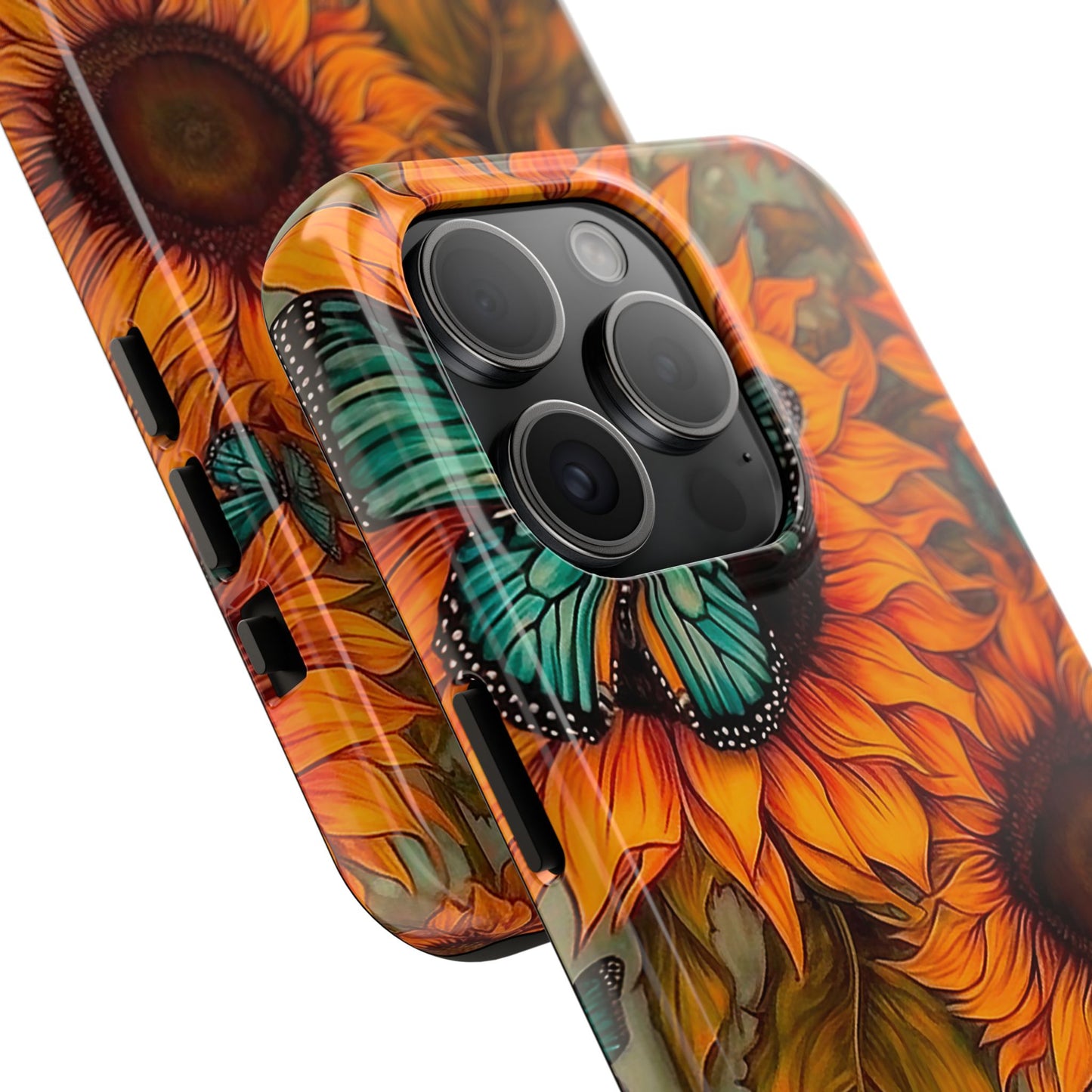 Vintage Blue Butterfly & Sunflower Art – iPhone Case