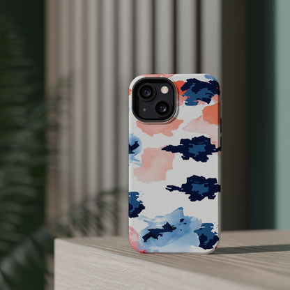 Abstract Coral & Navy Watercolor Design – MagSafe iPhone Case