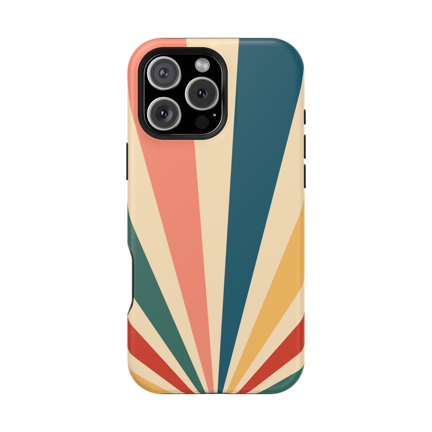 Retro Sunbeam MagSafe iPhone Case – 70s-Inspired Radiating Stripes in Coral, Teal, and Mustard