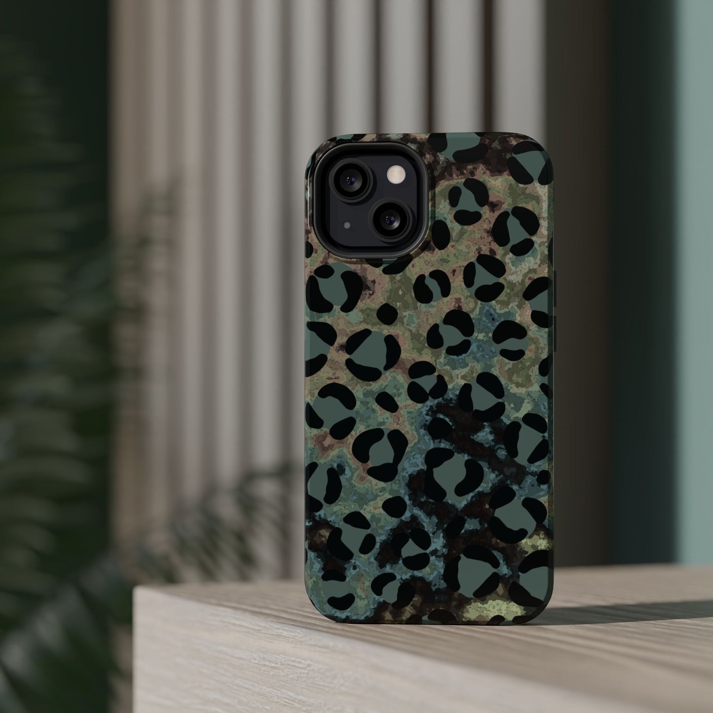 Moody Watercolor Leopard Print Tough MagSafe iPhone Case – Earthy Abstract Pattern with Dual-Layer Protection