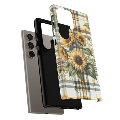 Cute Sunflower Phone Case - Sunny Blossom Plaid - Checkered Sunflowers Phone Case for iPhone & Samsung. Be Happy With These Bright Colors!