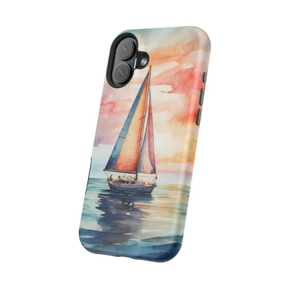 Sailboat Sunset MagSafe iPhone Case – Vibrant Watercolor Design