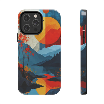 Abstract Autumn Landscape iPhone Case – Bold Colorful Sunset Design, Dual - Layer Protection - BOGO Cases