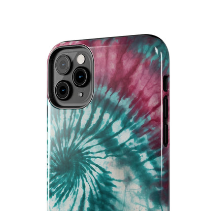 Pink and Teal Tie-Dye iPhone Case – Retro Spiral Design